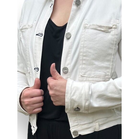 McGuire Ivory Distressed Trucker Jacket cropped stretch denim - Picture 3 of 12